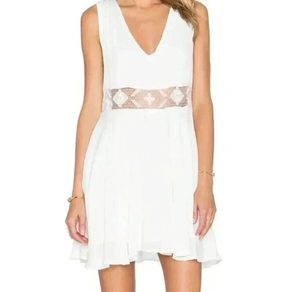 Free People Summer Feeling Lace Crochet Dress Sz M White Gauze Fit & Flare - Picture 1 of 10